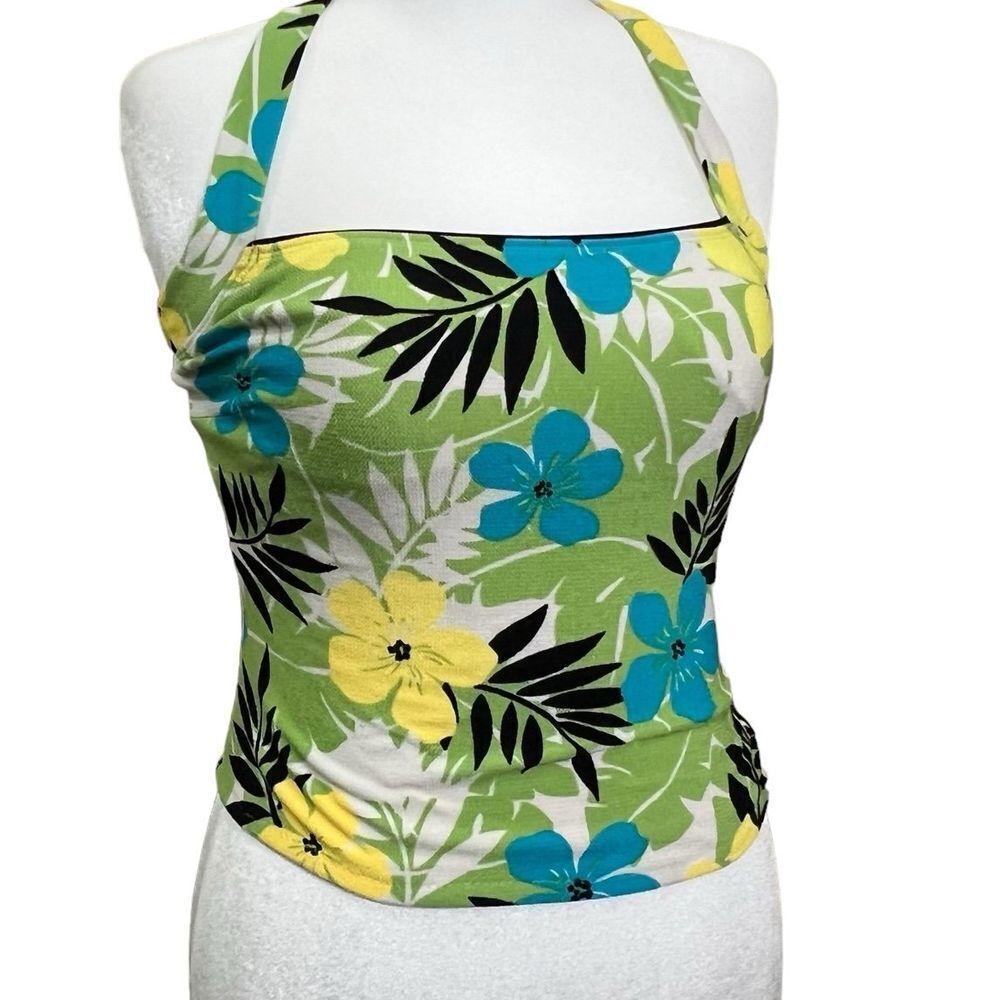 Liz Claiborne Green‎ Floral Halter Swim Top Tankini M